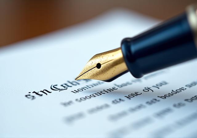 Close-up of a high-quality fountain pen resting on a detailed legal contract